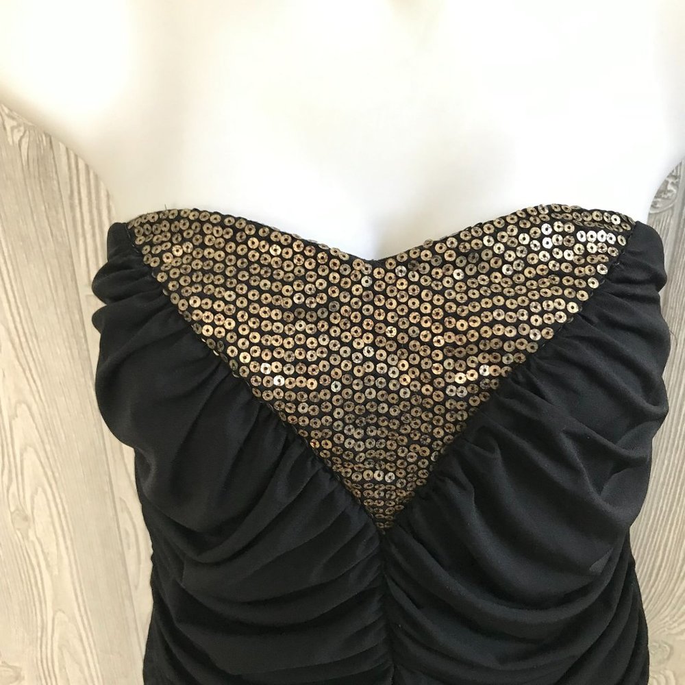 Vintage Torrid Strapless Black Ruched Sleeveless Tube Top Gold Sequin 1X - Picture 2 of 6
